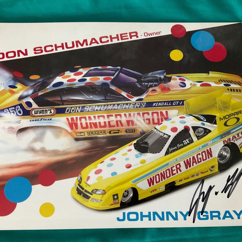 NASCAR’s Johnny Gray driving for Don Schumacher signed hero card. M180